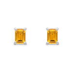9ct White Gold Octagon Emerald Cut Natural Citrine Claw Stud Earrings — 6x4mm
