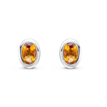 9ct White Gold Oval Natural Citrine Rubover Stud Earrings — 4x3mm