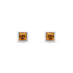 9ct White Gold Square Natural Citrine Rubover Stud Earrings — 4mm