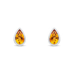 9ct White Gold Pear Shaped Natural Citrine Rubover Stud Earrings — 5x3mm