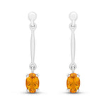 9ct White Gold Oval Natural Citrine Claw Bar Drop Earrings — 6x4mm