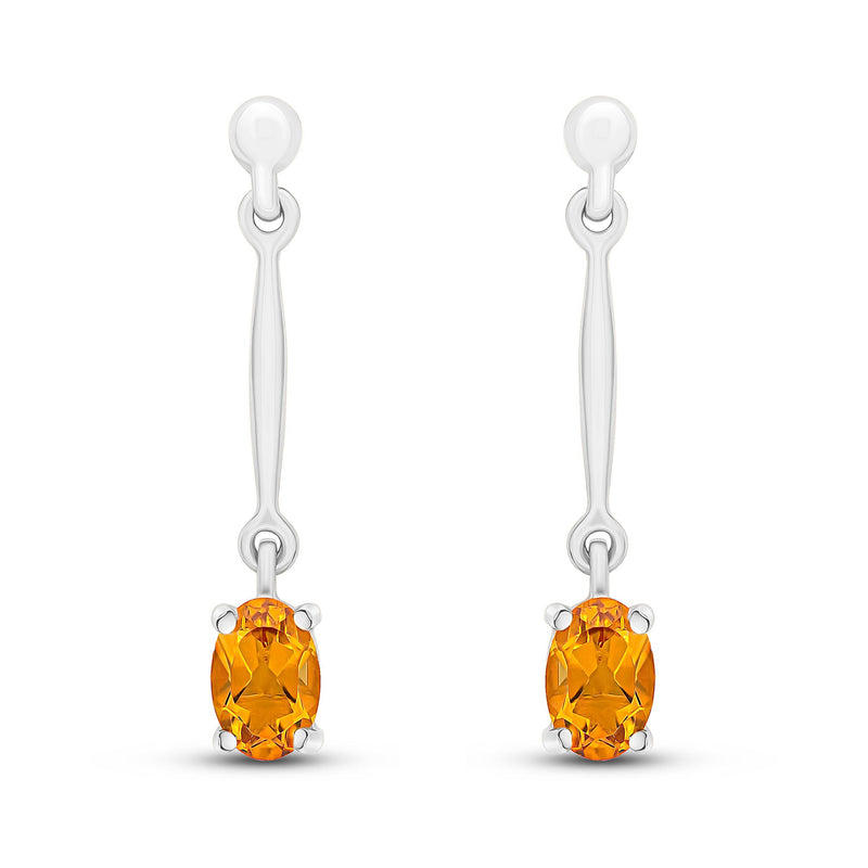 9ct White Gold Oval Natural Citrine Claw Bar Drop Earrings — 6x4mm