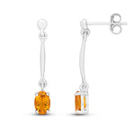 9ct White Gold Oval Natural Citrine Claw Bar Drop Earrings — 6x4mm