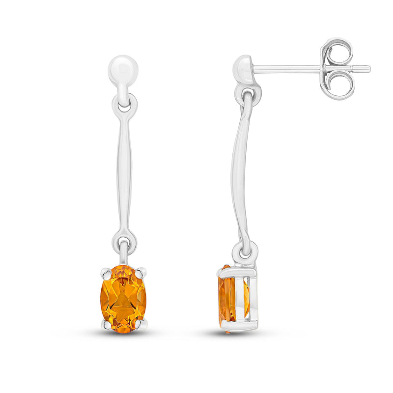9ct White Gold Oval Natural Citrine Claw Bar Drop Earrings — 6x4mm