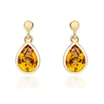 9ct Yellow Gold Pear Shaped Natural Citrine Rubover Drop Earrings with 2.5mm Bead Top — 6x4mm