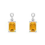 9ct White Gold Octagonal Emerald Cut Natural Citrine Claw Drop Earrings — 6x4mm