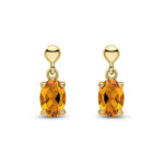 9ct Yellow Gold Oval Natural Citrine Claw Drop Earrings with Bead Top — 6x4mm
