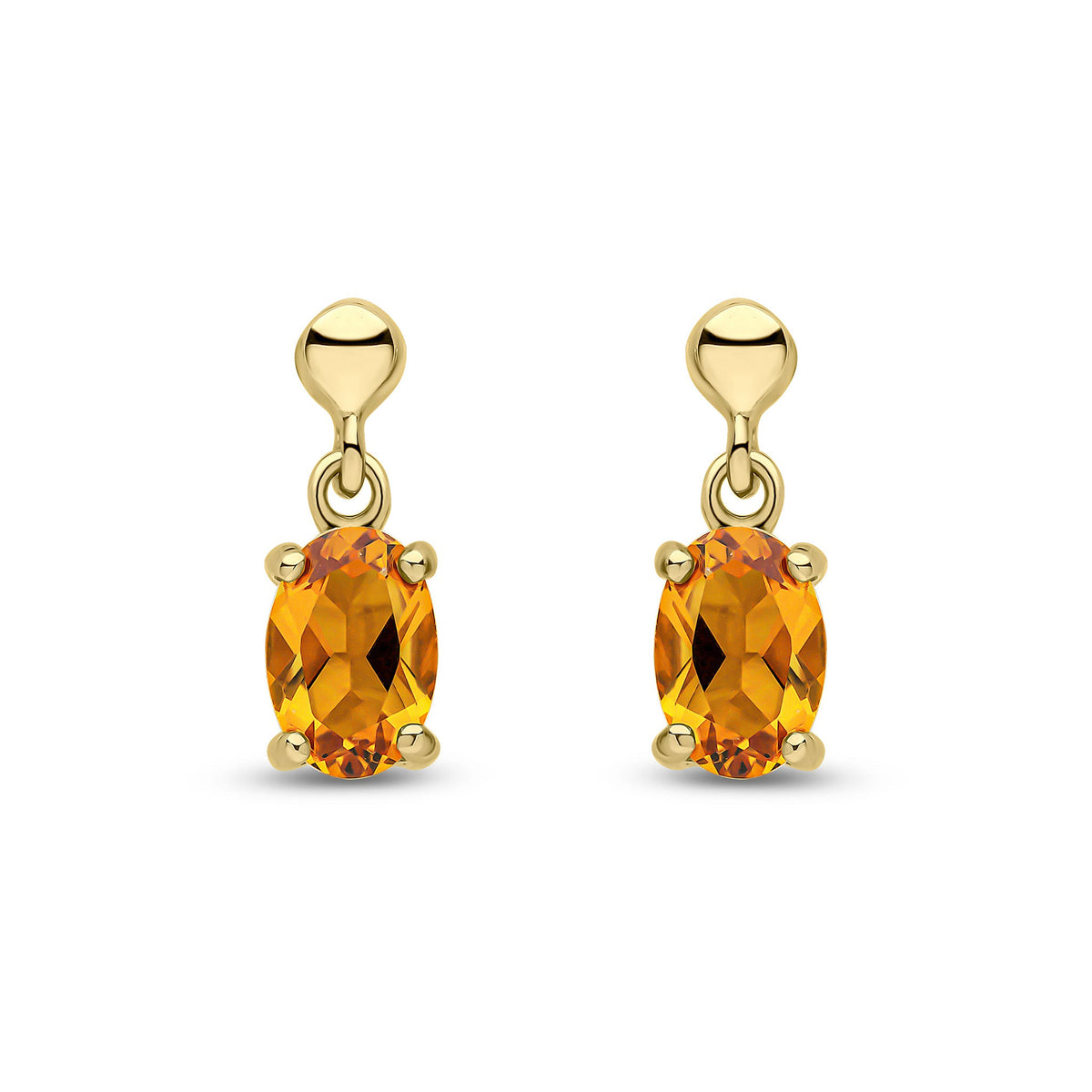 9ct Yellow Gold Oval Natural Citrine Claw Drop Earrings with Bead Top — 6x4mm