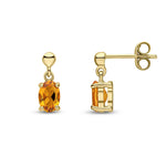 9ct Yellow Gold Oval Natural Citrine Claw Drop Earrings with Bead Top — 6x4mm