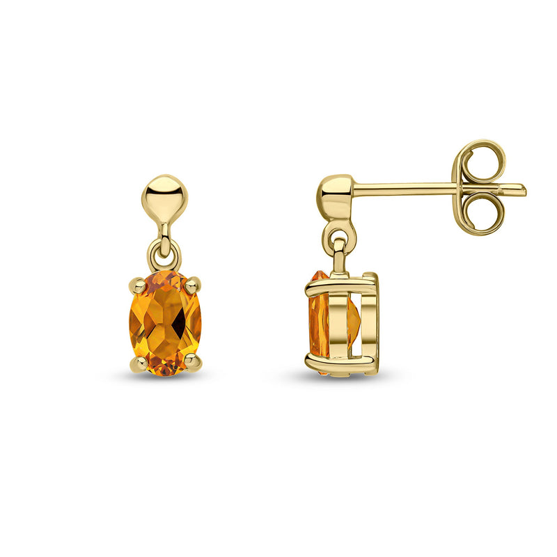 9ct Yellow Gold Oval Natural Citrine Claw Drop Earrings with Bead Top — 6x4mm