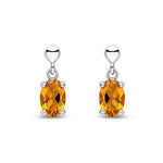 9ct White Gold Oval Natural Citrine Claw Drop Earrings with Bead Top — 6x4mm