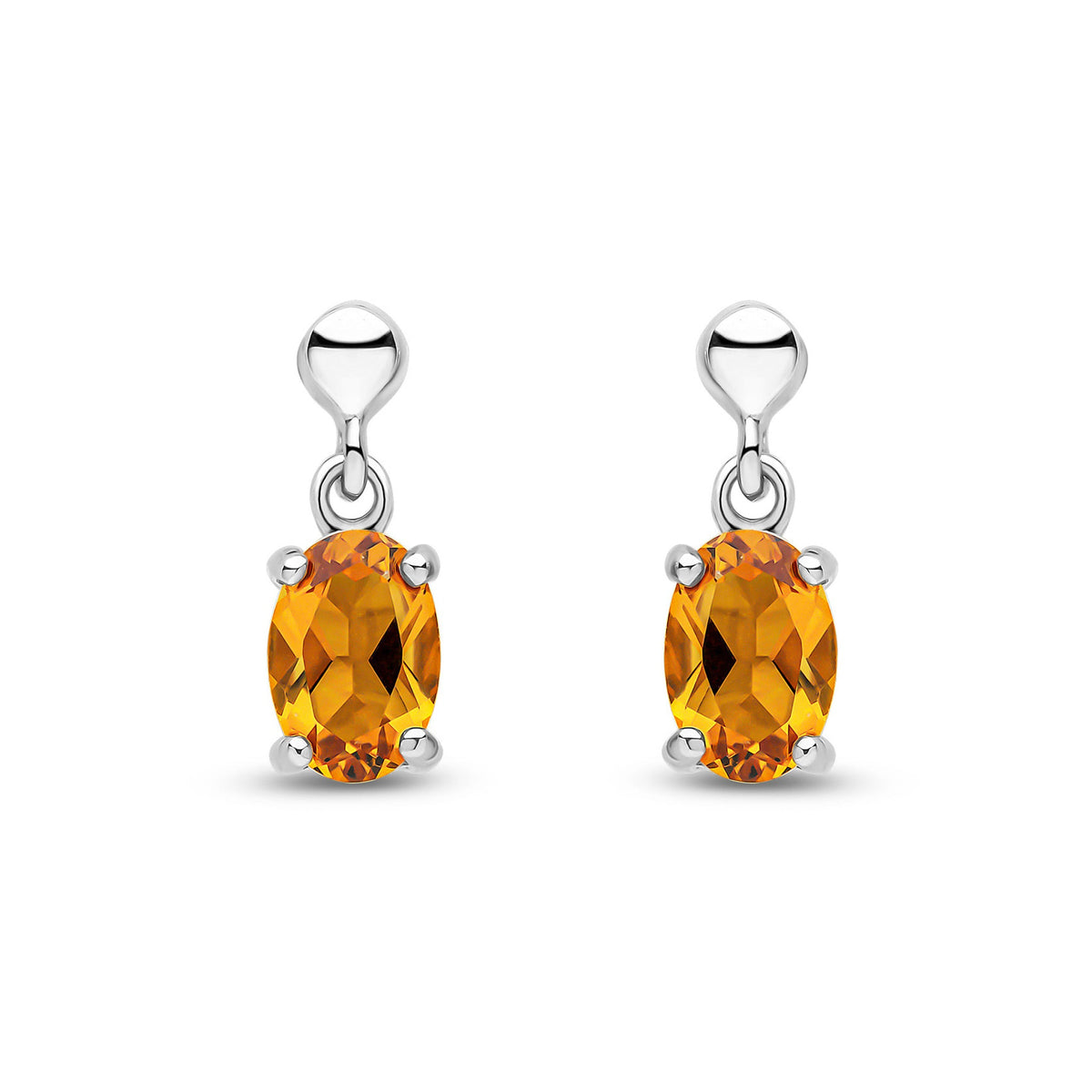 9ct White Gold Oval Natural Citrine Claw Drop Earrings with Bead Top — 6x4mm