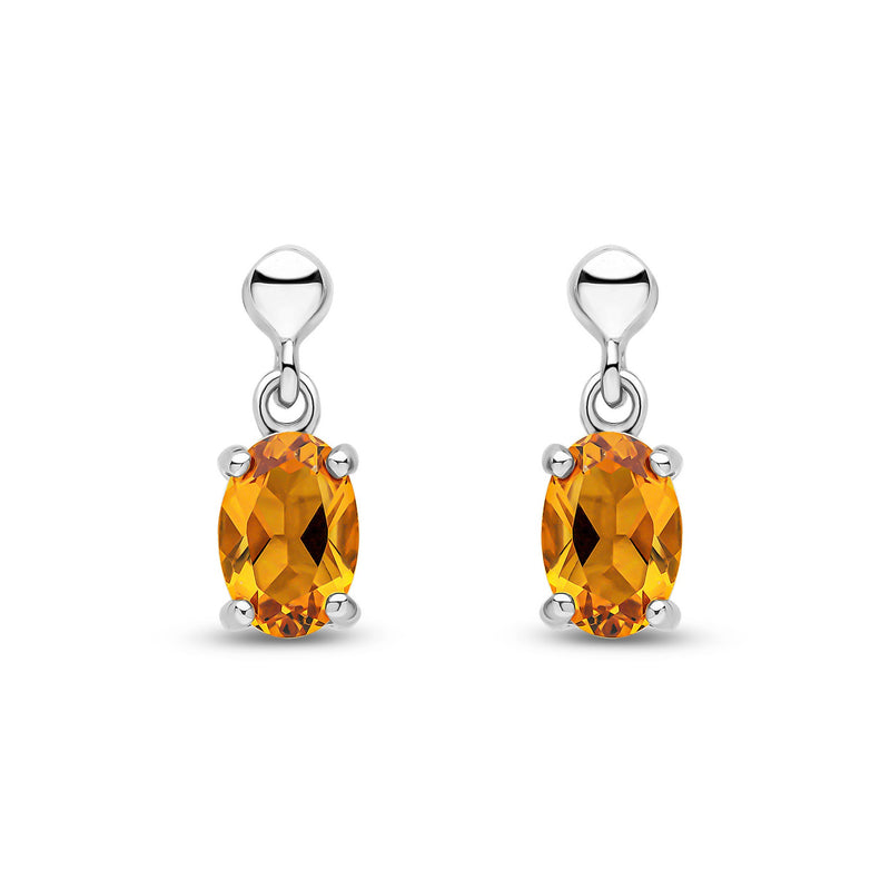 9ct White Gold Oval Natural Citrine Claw Drop Earrings with Bead Top — 6x4mm