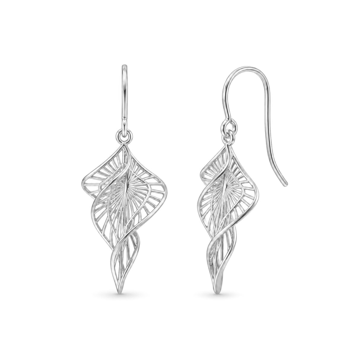9ct White Gold Filigree Spiral Drop Earrings