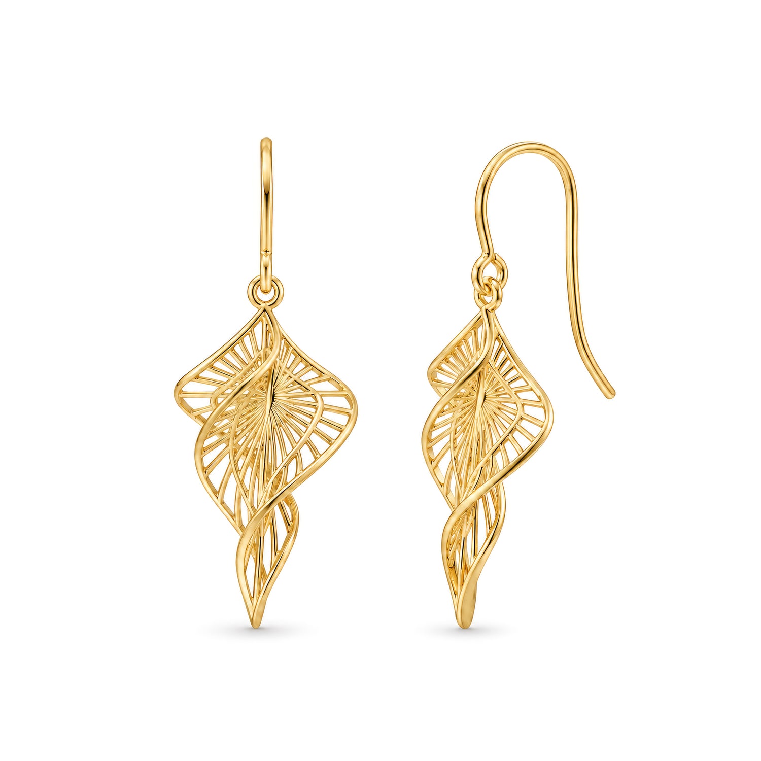 9ct Yellow Gold Filigree Spiral Drop Earrings
