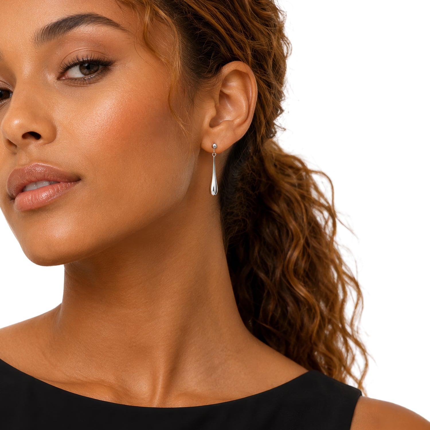 9ct White Gold Long Polished Torpedo Drop Earrings — 35mm
