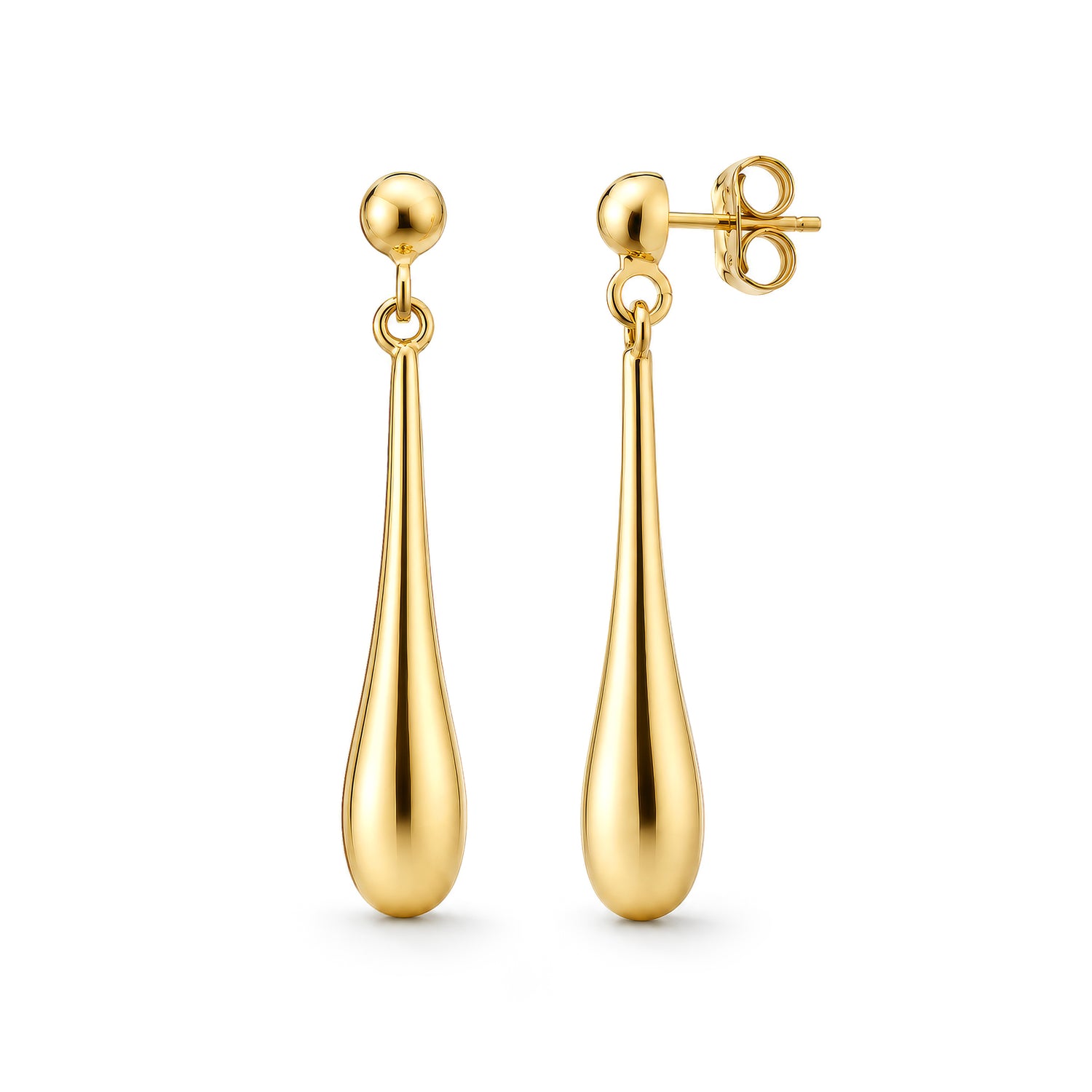 9ct Yellow Gold Long Polished Torpedo Drop Earrings