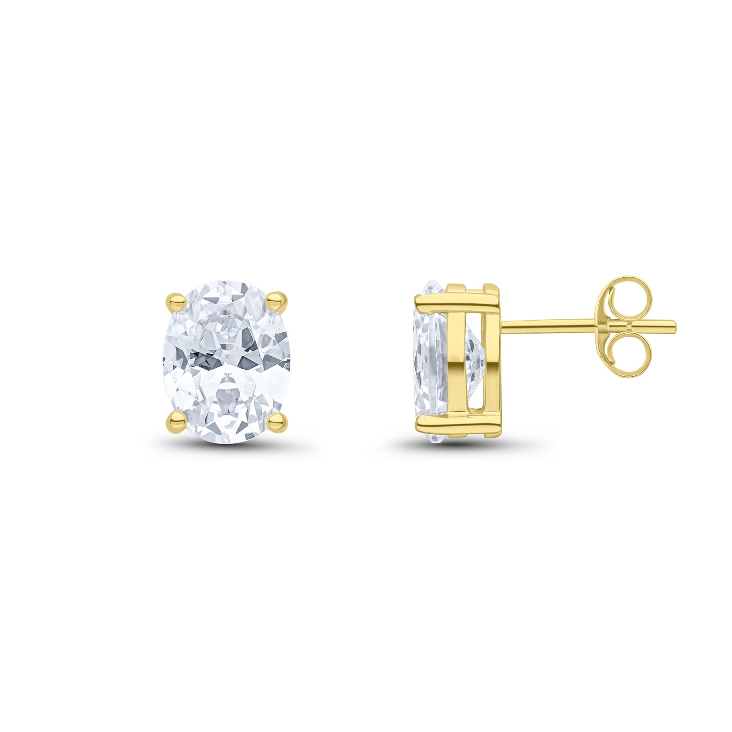 9ct Yellow Gold Oval Cubic Zirconia CZ Claw Stud Earrings — 9x7mm