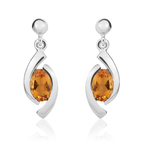 9ct White Gold Oval Natural Citrine 'Eye' Drop Earrings — 6x4mm