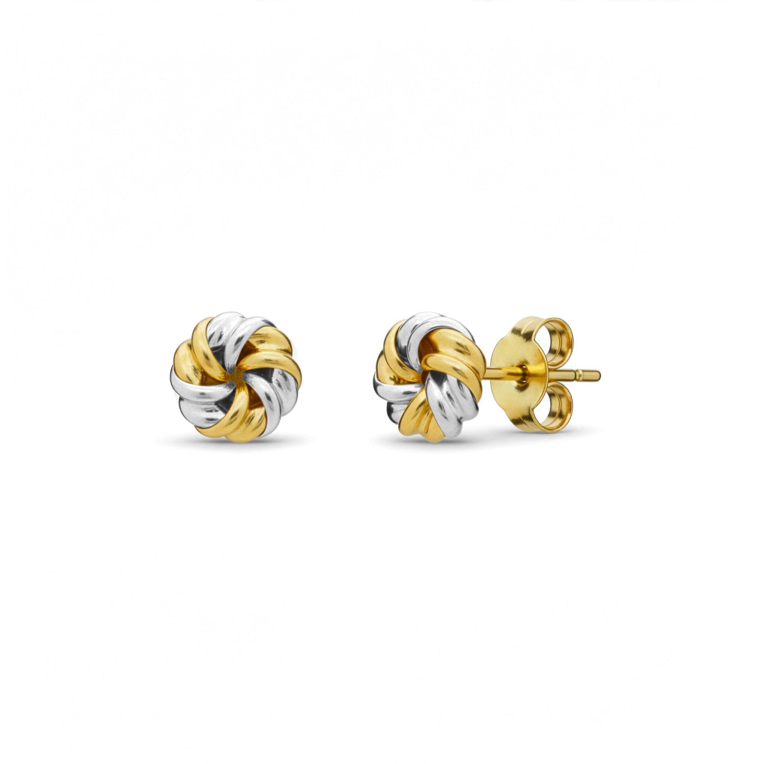 9ct Two-Tone Gold Polished Swirl Knot Stud Earrings — 6mm