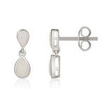 9ct White Gold Pear Shaped Natural Opal Two Stone Rubover Drop Earrings