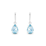 9ct White Gold Pear Shaped Natural Aquamarine Claw Wire Hook Drop Earrings
