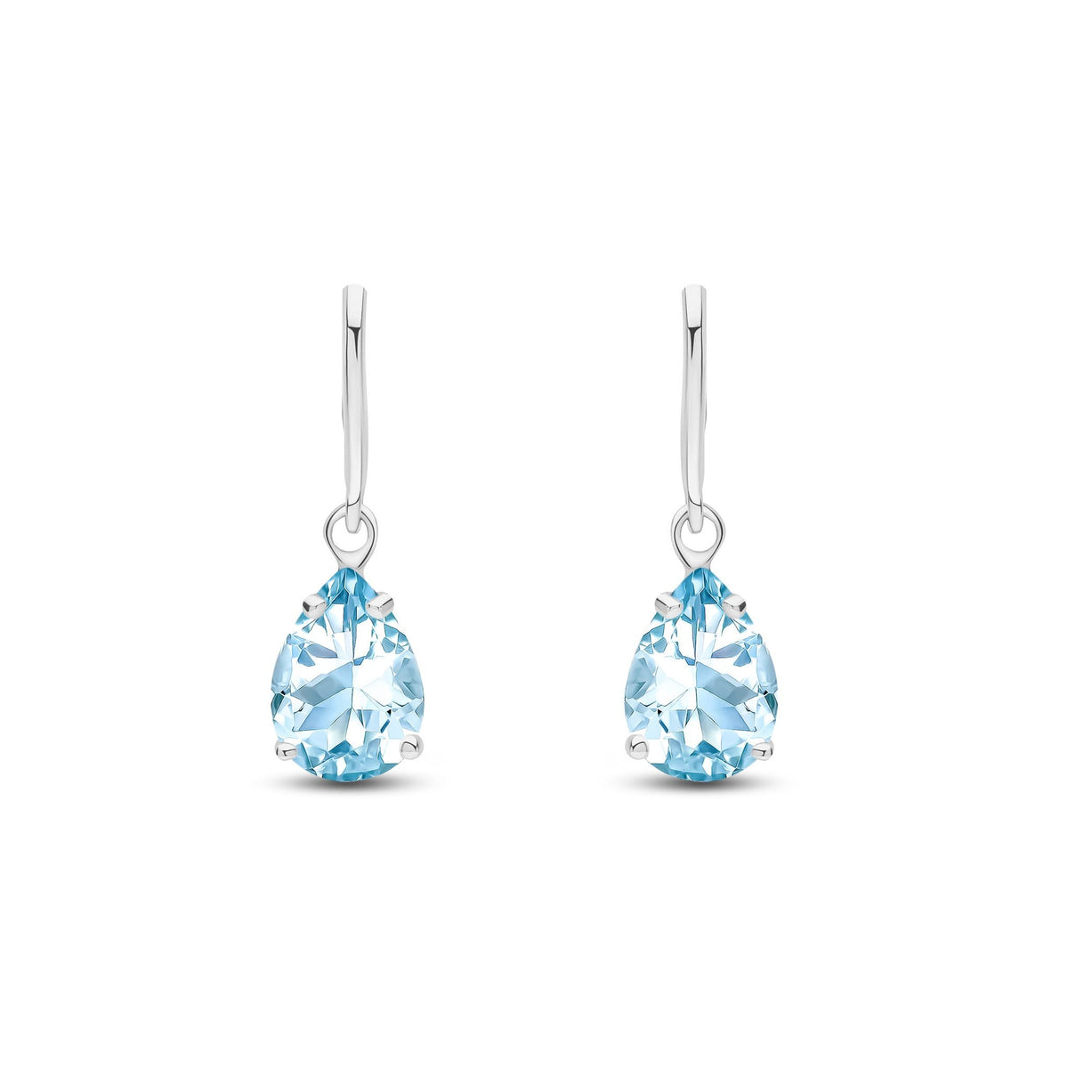 9ct White Gold Pear Shaped Natural Aquamarine Claw Wire Hook Drop Earrings