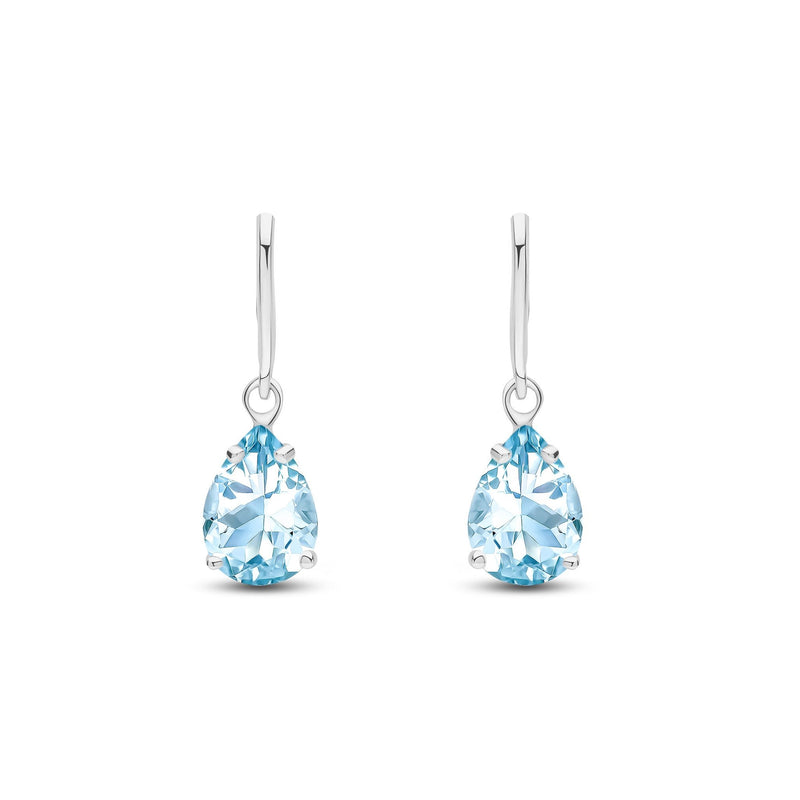 9ct White Gold Pear Shaped Natural Aquamarine Claw Wire Hook Drop Earrings