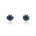 9ct White Gold Round Natural Sapphire Rubover Stud Earrings — 3mm