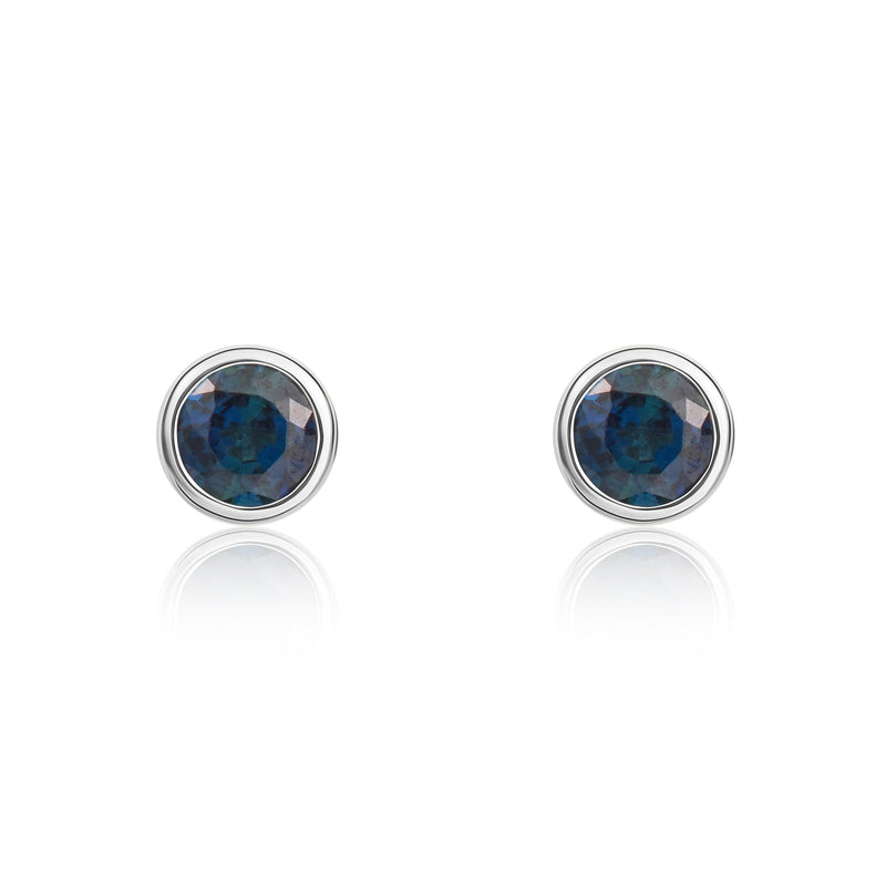 9ct White Gold Round Natural Sapphire Rubover Stud Earrings — 3mm