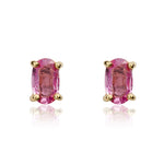 9ct Yellow Gold Oval Natural Pink Sapphire Claw Stud Earrings — 5x3mm