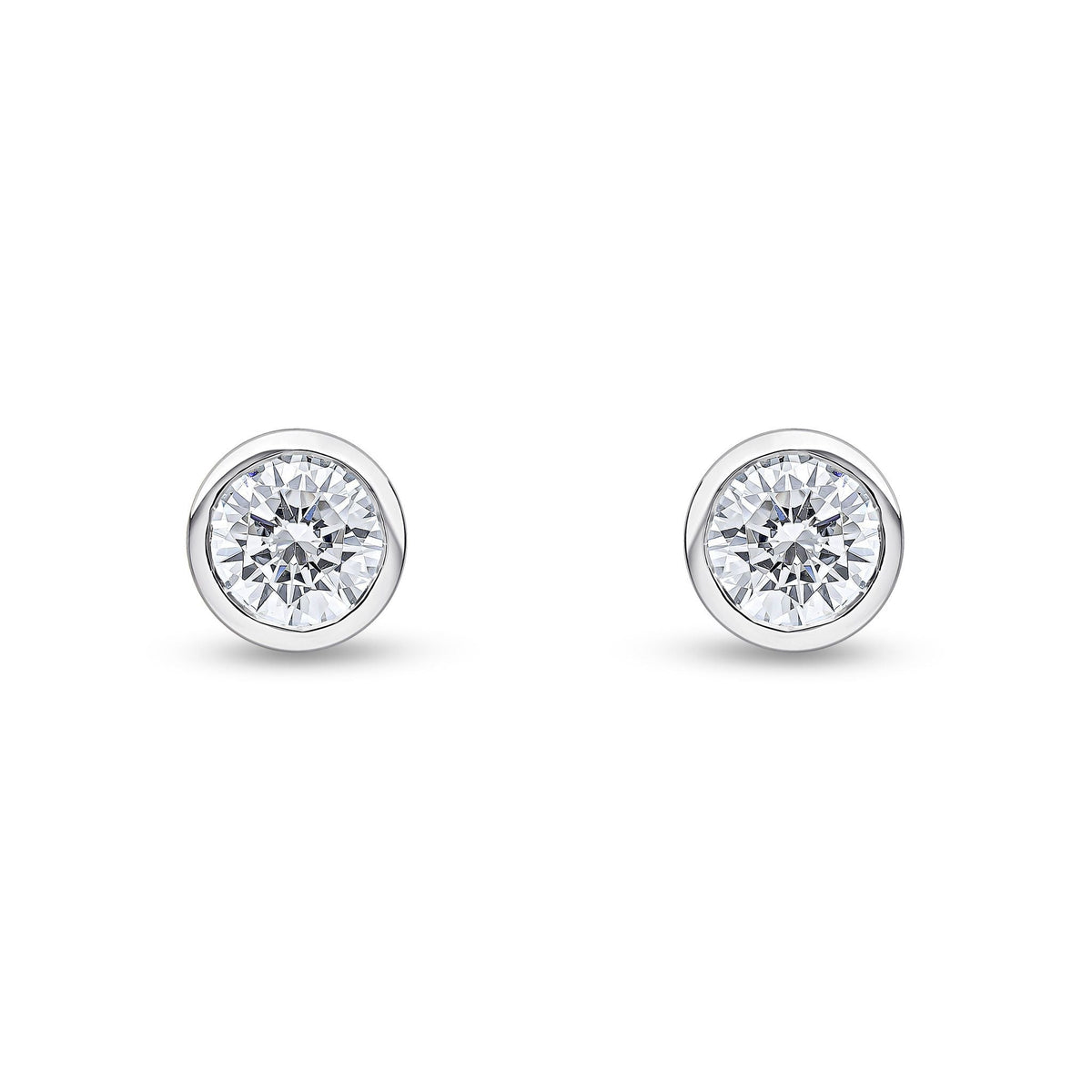 9ct White Gold Round Cubic Zirconia CZ Rubover Stud Earrings — 6mm