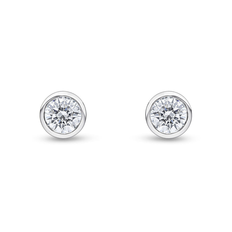 9ct White Gold Round Cubic Zirconia CZ Rubover Stud Earrings — 6mm