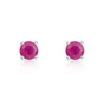 9ct White Gold Round Natural Ruby Claw Stud Earrings — 4mm