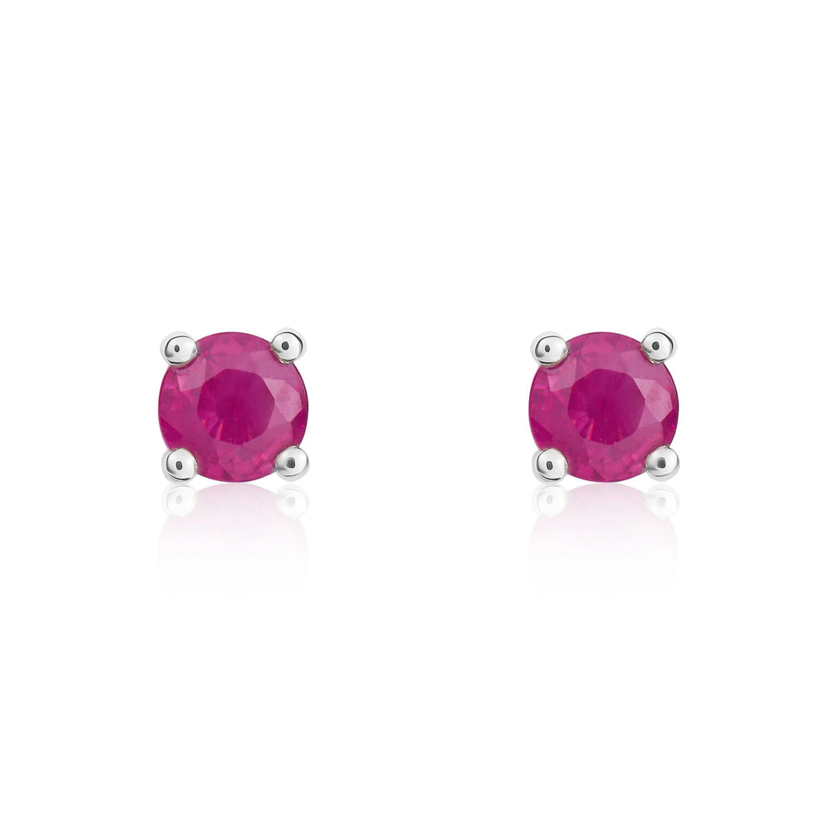 9ct White Gold Round Natural Ruby Claw Stud Earrings — 4mm