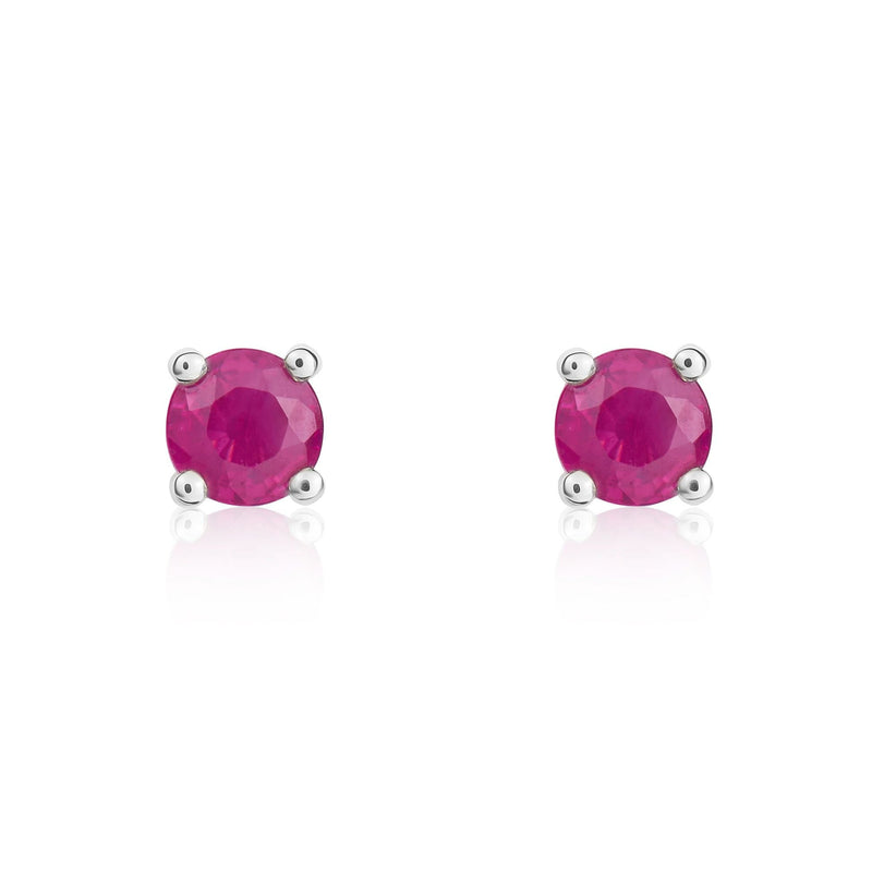 9ct White Gold Round Natural Ruby Claw Stud Earrings — 4mm