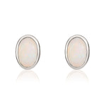 9ct White Gold Oval Natural Opal Rubover Stud Earrings — 6x4mm
