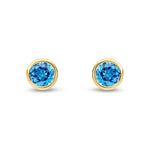9ct Yellow Gold Round Natural Swiss Blue Topaz Rubover Stud Earrings — 6mm