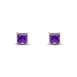 9ct Yellow Gold Square Natural Amethyst Claw Stud Earrings — 5mm