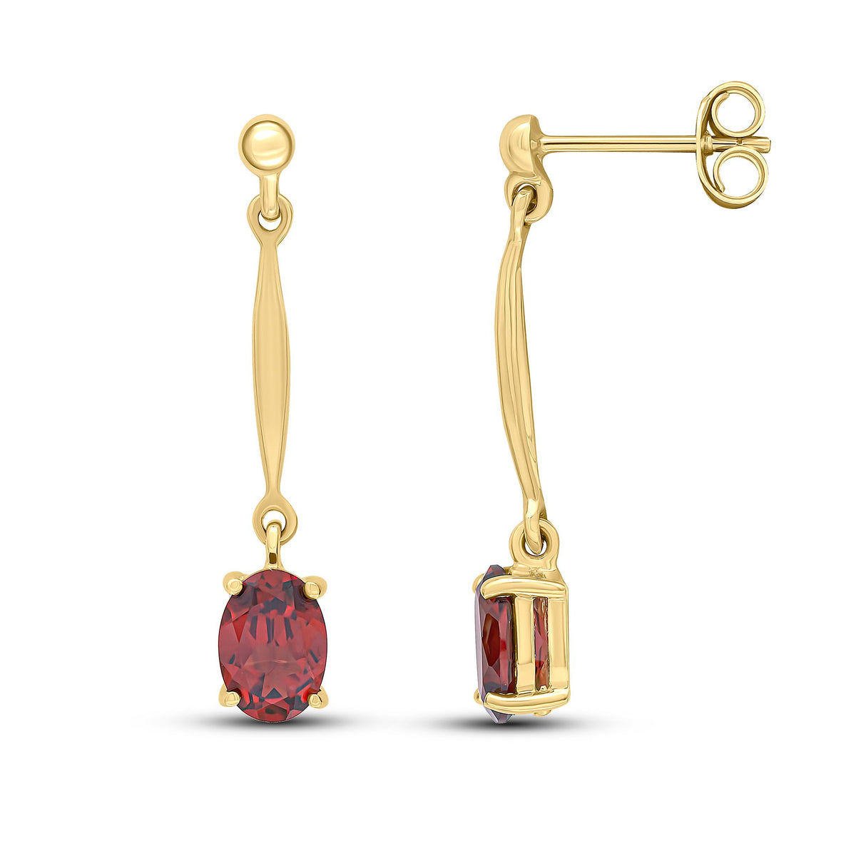 9ct Yellow Gold Oval Claw Bar Drop Earrings — 7x5mm