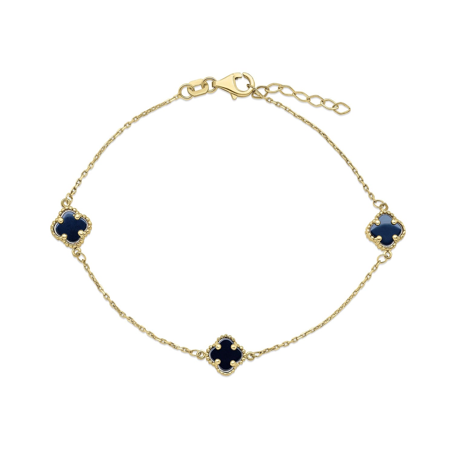 9ct Yellow Gold Black Onyx Cubic Zirconia Quatrefoil Bracelet