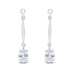 9ct White Gold Oval Cubic Zirconia CZ Claw Bar Drop Earrings — 7x5mm