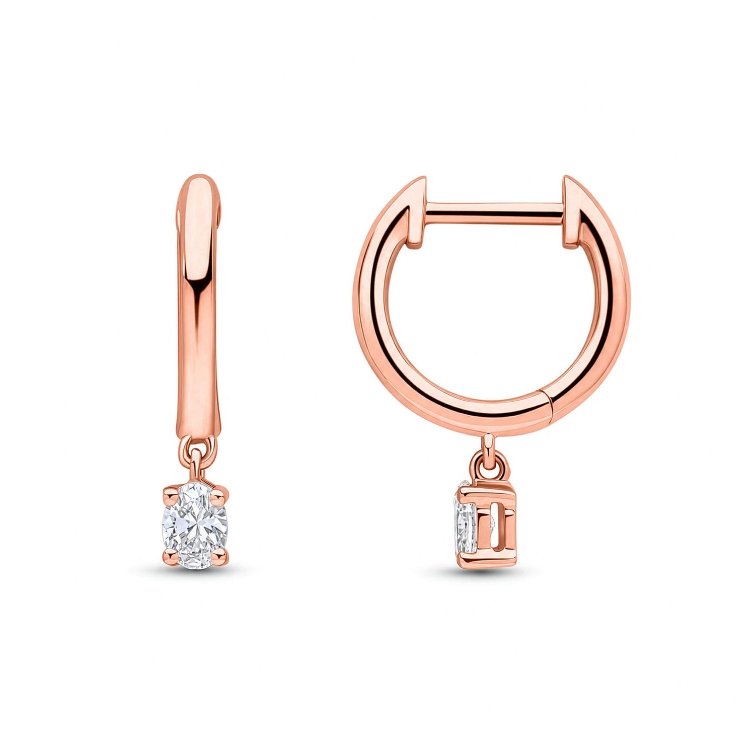 18ct Rose Gold Natural Oval Diamond Drop Hoop Earrings