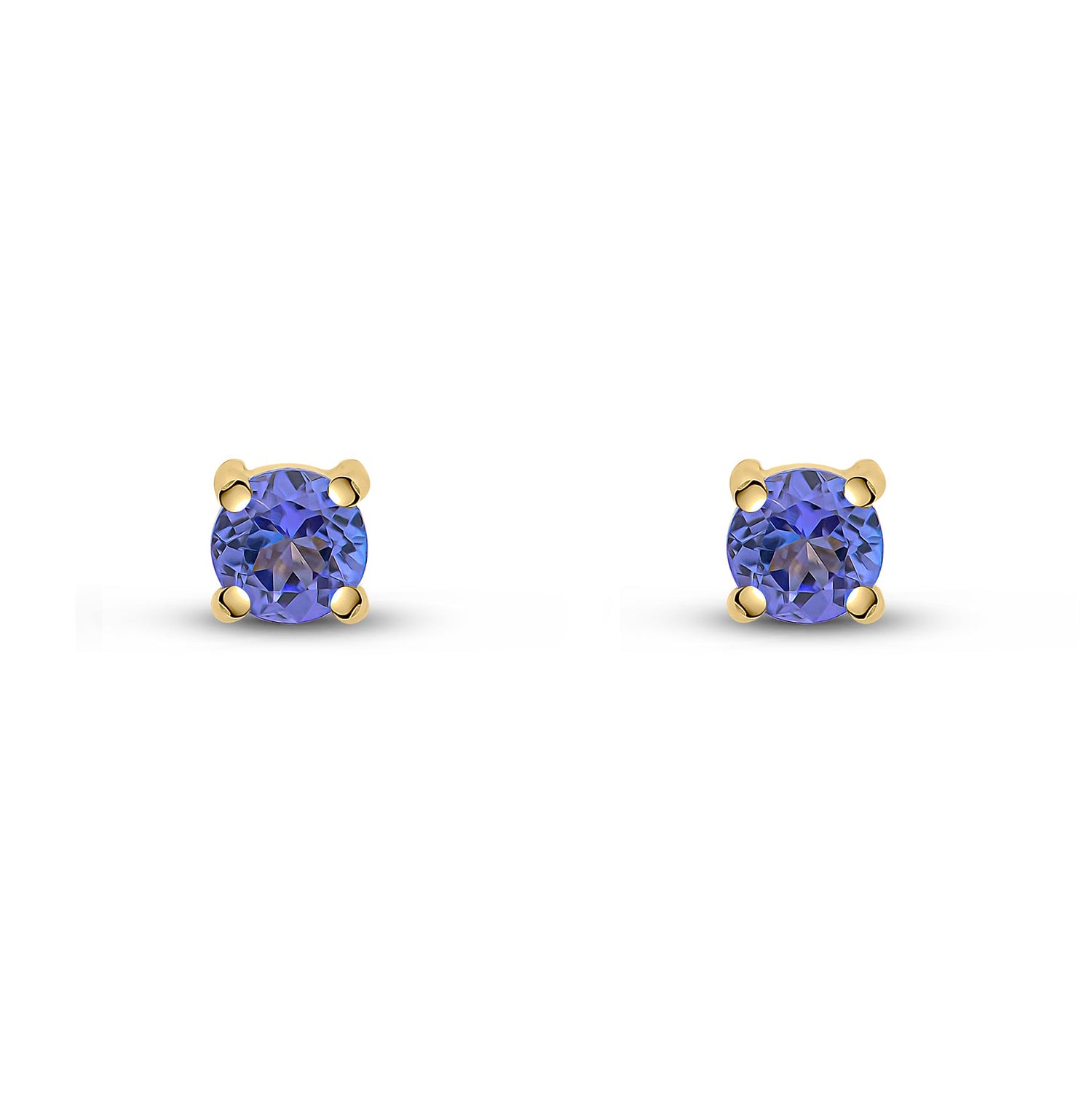 9ct Yellow Gold Round Natural Tanzanite Claw Stud Earrings — 4mm