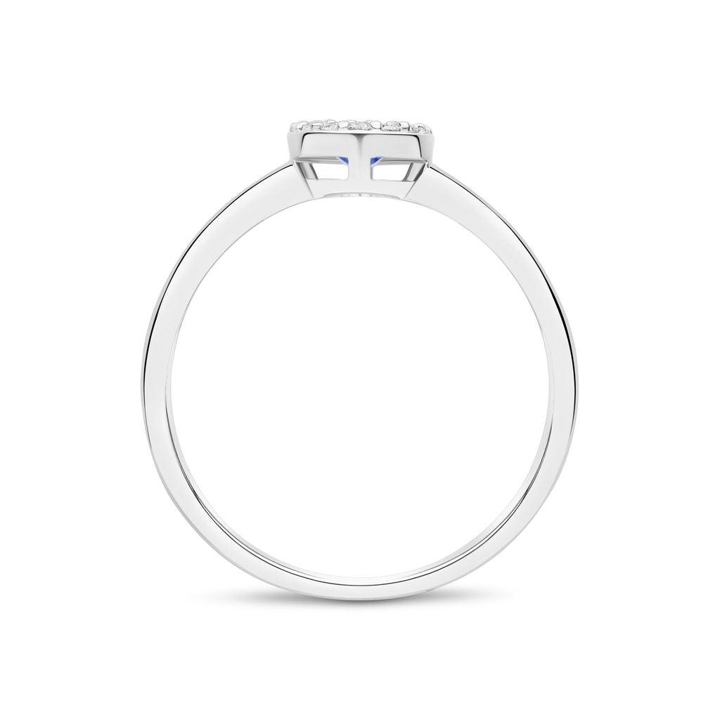 18ct White Gold Oval Tanzanite and Diamond Microset Cluster Ring — 5x4mm