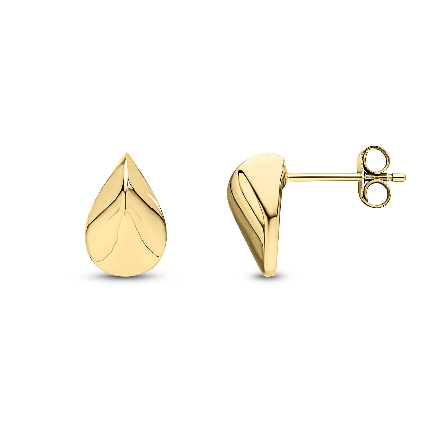 9ct Yellow Gold Polished Ridged Pear Shape Stud Earrings — 17mm