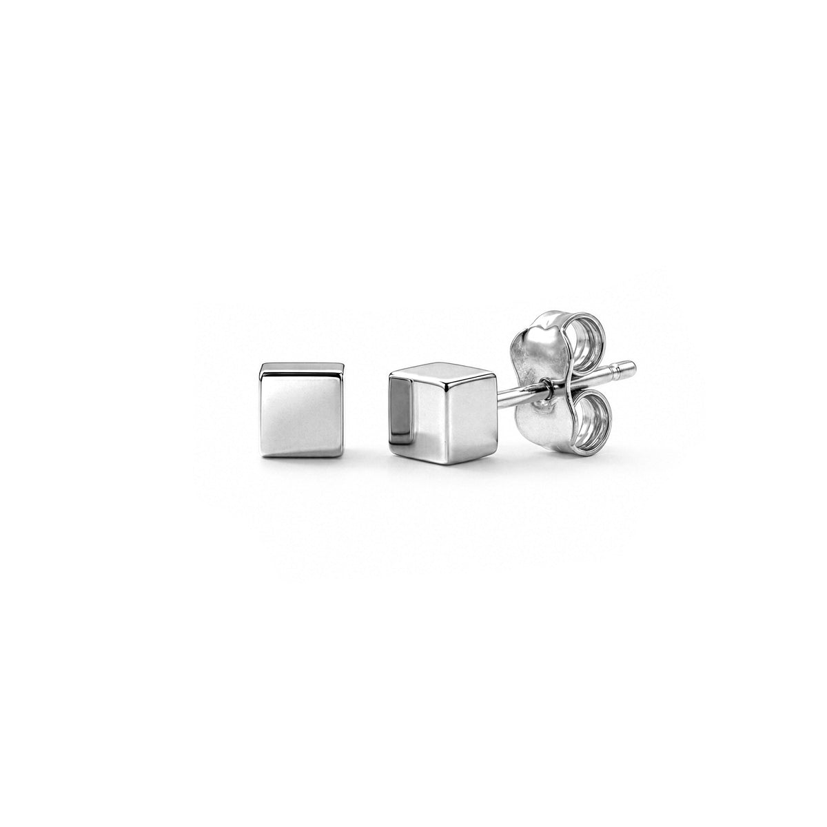 9ct White Gold Polished Cube Stud Earrings — 3mm