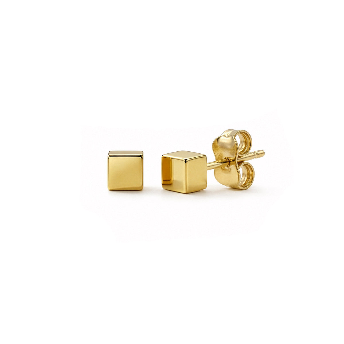 9ct Yellow Gold Polished Cube Stud Earrings — 3mm