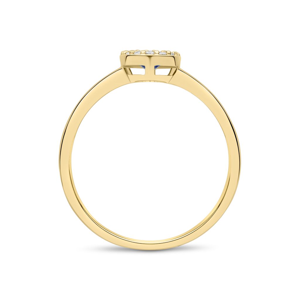18ct Yellow Gold Oval Sapphire and Diamond Microset Cluster Ring — 5x4mm