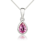 9ct White Gold Pear Shaped Natural Pink Sapphire Rubover Pendant — 6x4mm